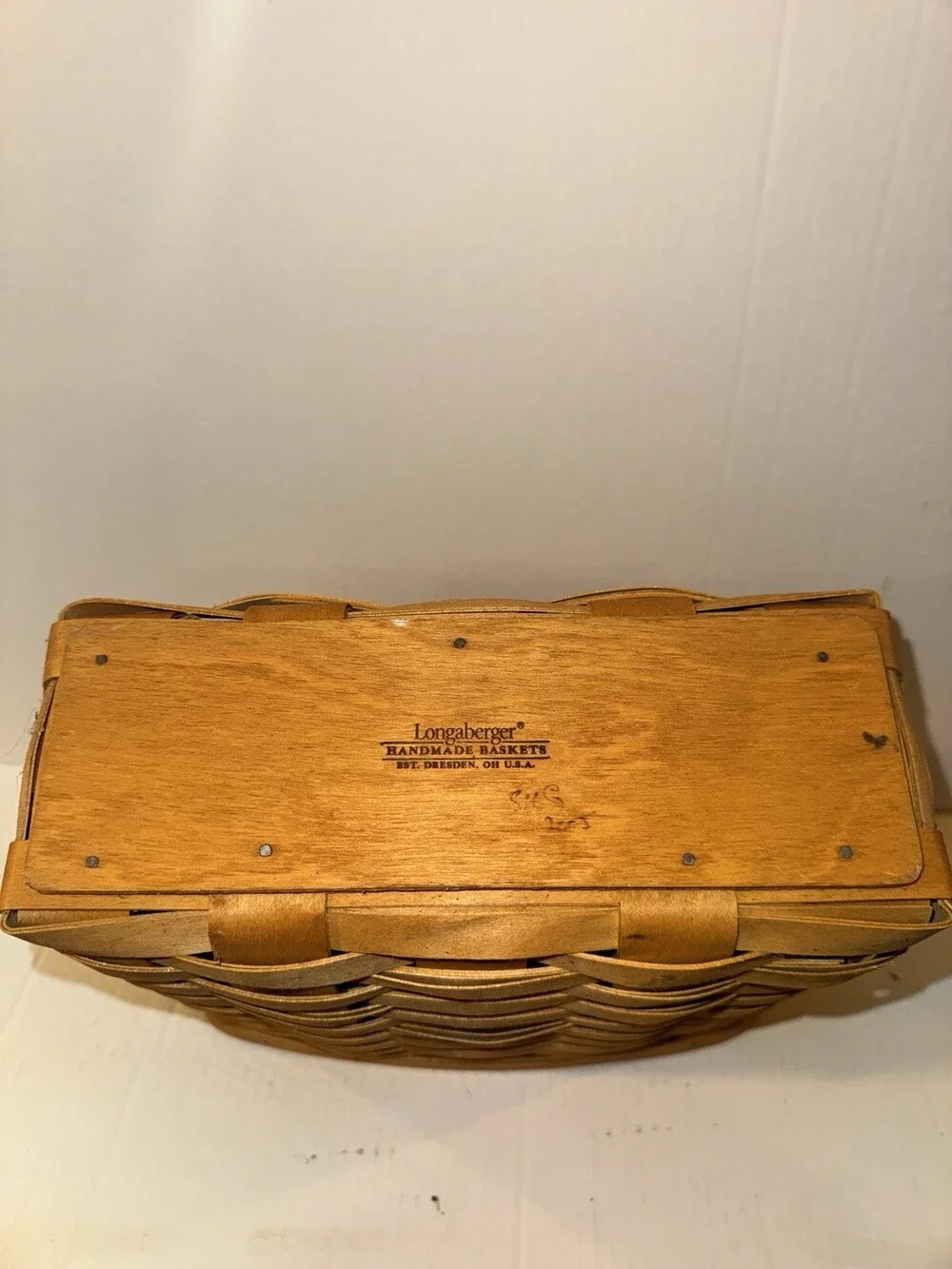 1997 Longaberger Handmade Market Basket Leather Handles Dresden Ohio USA